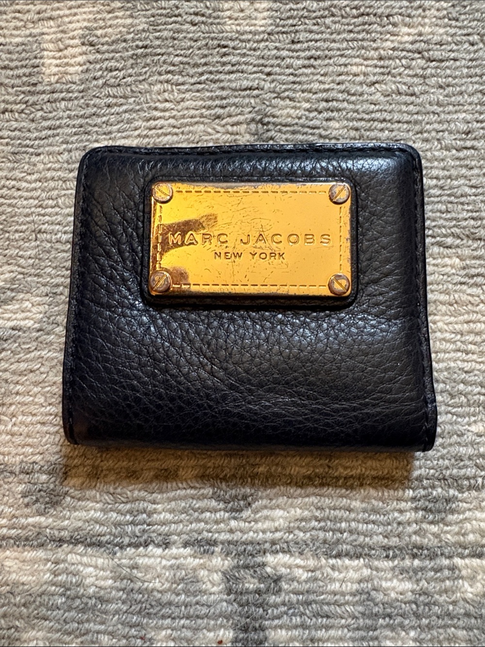 Marc Jacobs Black Leather Wallet with Gold Plaque